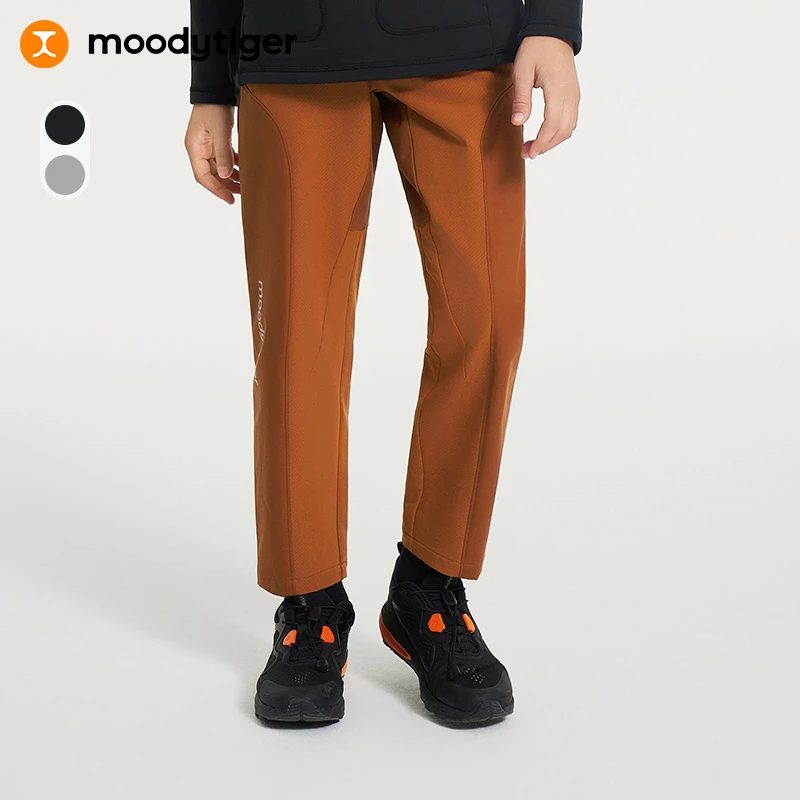 moodytiger男女童长裤加绒保暖防风拒水梭织直筒儿童运动裤