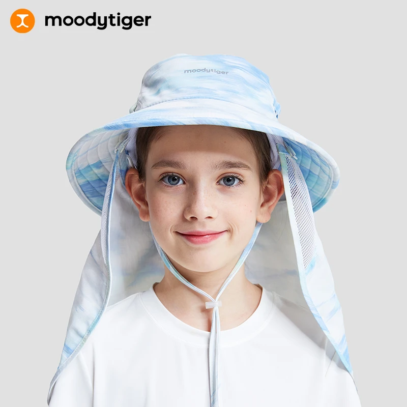 moodytiger儿童防晒帽夏季新款印花户外大帽檐遮阳渔夫帽[DR]