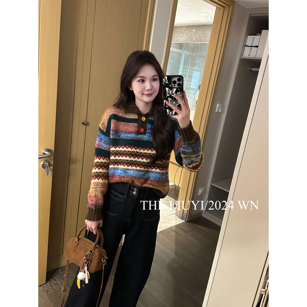 【LIUYI】珊瑚海~冬季撞色针织条纹毛衣412013