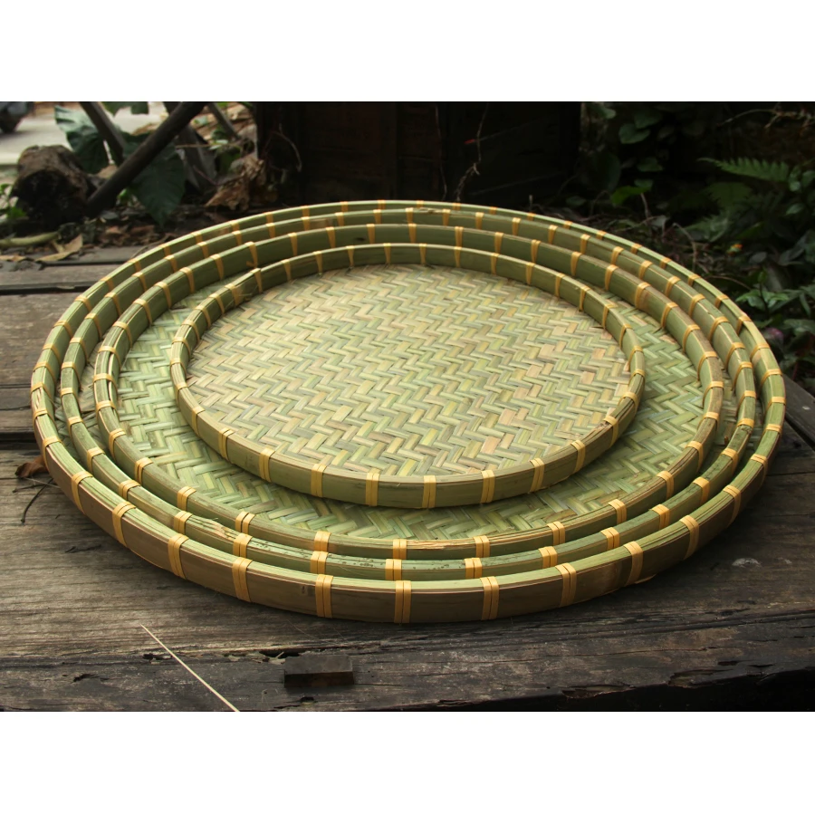 广西竹制品 竹编圆簸箕家用无孔晾晒簸箕手工绘画竹匾 竹筛子包邮