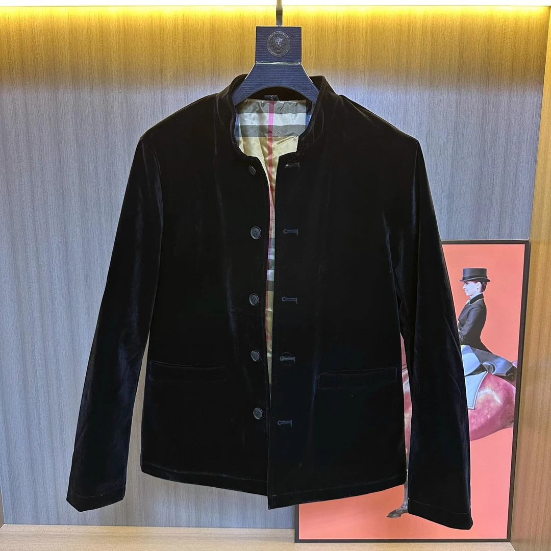 2024男士冬季新品中山装金丝绒棉服外套棉衣修身立领加厚百搭外套