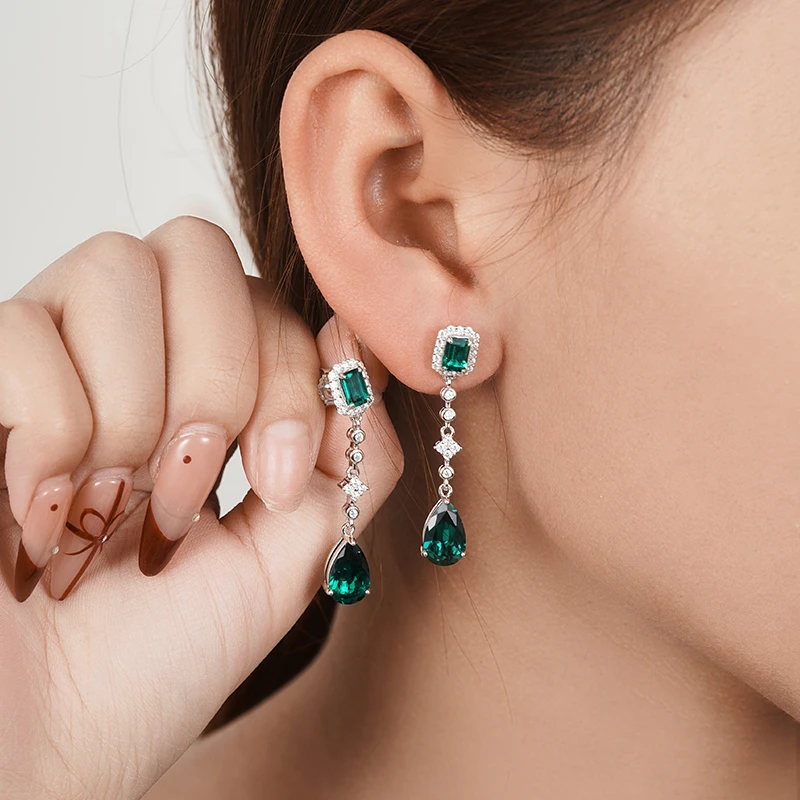 S925培育祖母绿耳坠女复古奢华欧美风 E500046