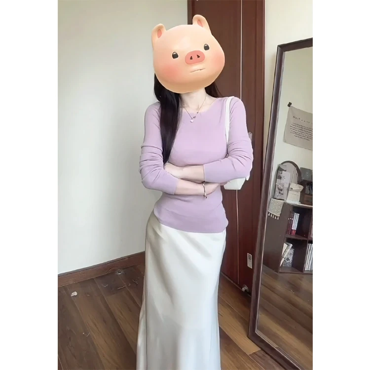 早秋法式气质高级感圆领针织打底衫上衣+半身裙两件套女2024新款