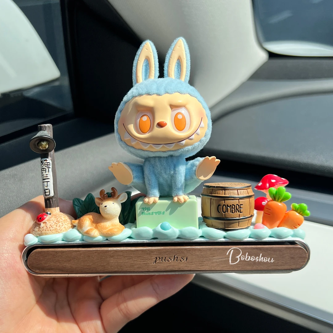 泡泡拉布布labubu汽车内装饰用品车载挪车停车电话号码牌摆件