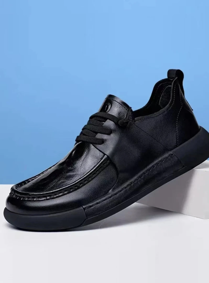 秋冬新款真皮牛皮黑色男士休闲百搭软底舒适皮鞋