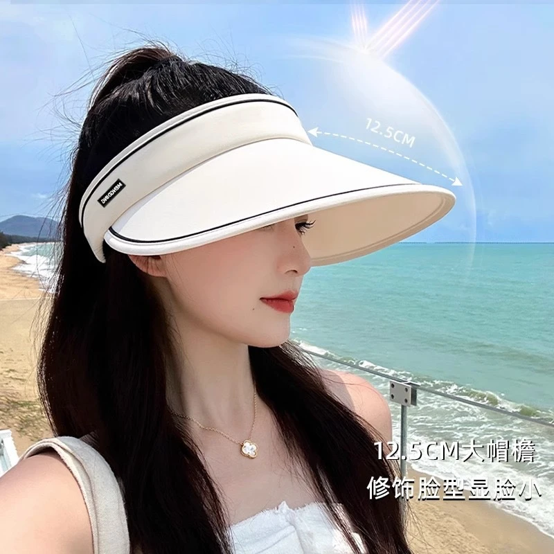 防晒帽空顶女夏季骑车防紫外线uv遮阳帽百搭大檐折叠太阳帽UPF50+