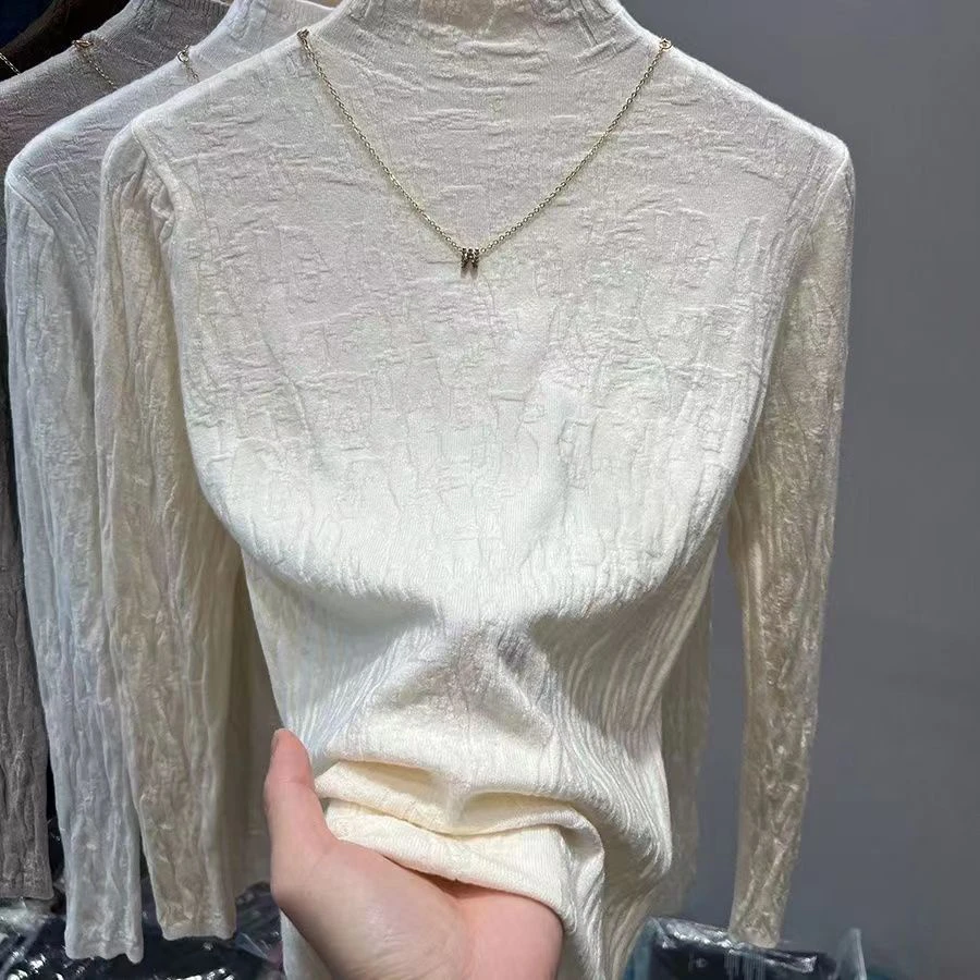 2023新款半高领毛针织衫女春秋款肌理感网红爆款打底衫内搭上衣