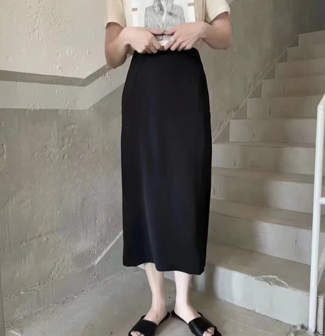 黑色开叉半身裙女秋季时尚高腰遮跨显瘦气质中长款西装一步裙百搭