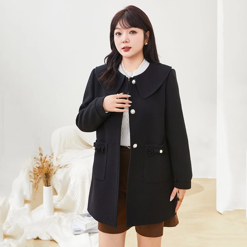 大码女装胖mm高级气质外搭2024秋冬季新款娃娃领中长款气质厚外套