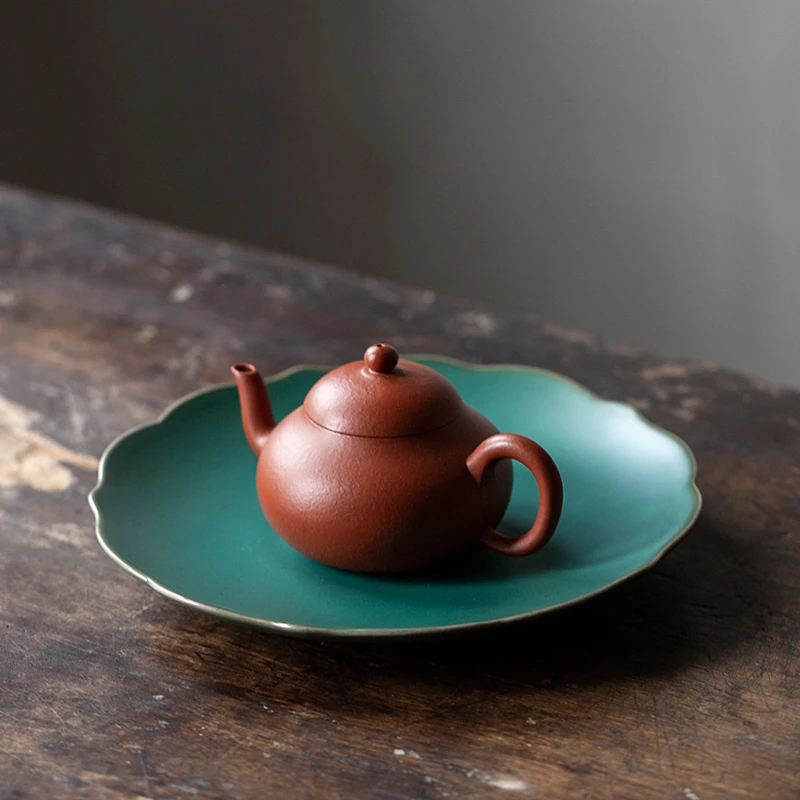 百垚孔雀绿花边壶承陶瓷干泡盘茶道配件家用果盘点心盘功夫茶具