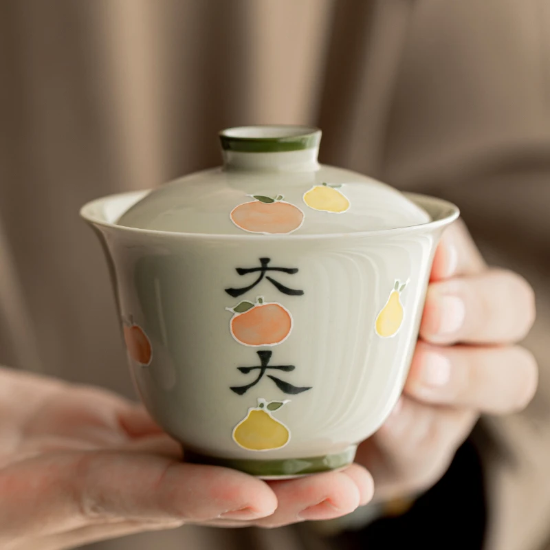百垚大吉大利二才盖碗手工复古创意陶瓷泡茶器中式简约敬茶碗
