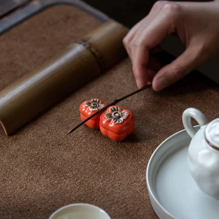 百垚柿柿如意柿子茶宠好事成双陶瓷中式创意茶宠摆件