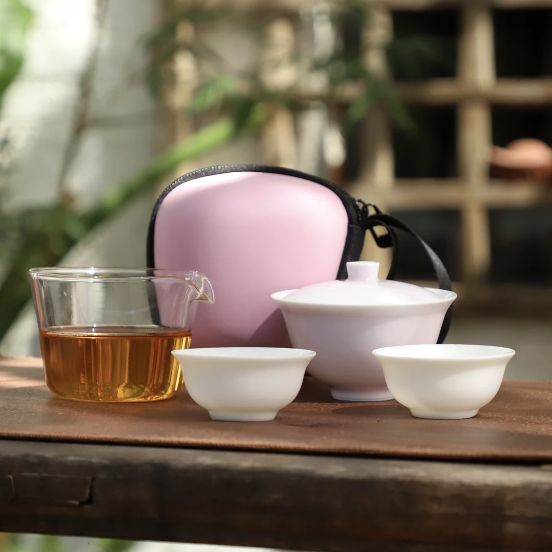 百垚女性专属粉色旅行茶具中式小清新风陶瓷不烫手泡茶碗功夫茶具
