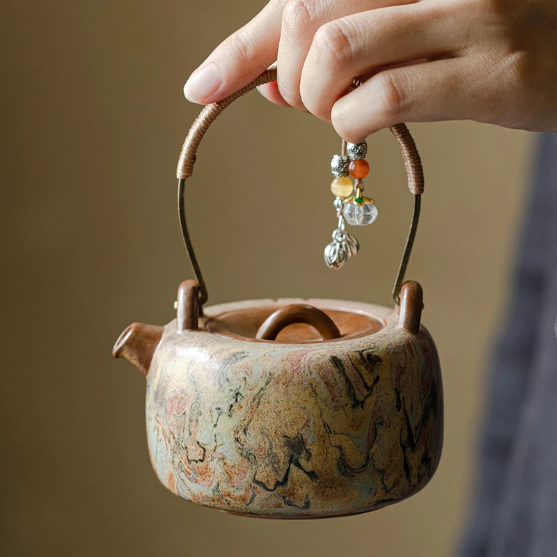 百垚复古提梁壶创意敦煌油画茶壶小容量泡茶器单个陶瓷功夫茶具