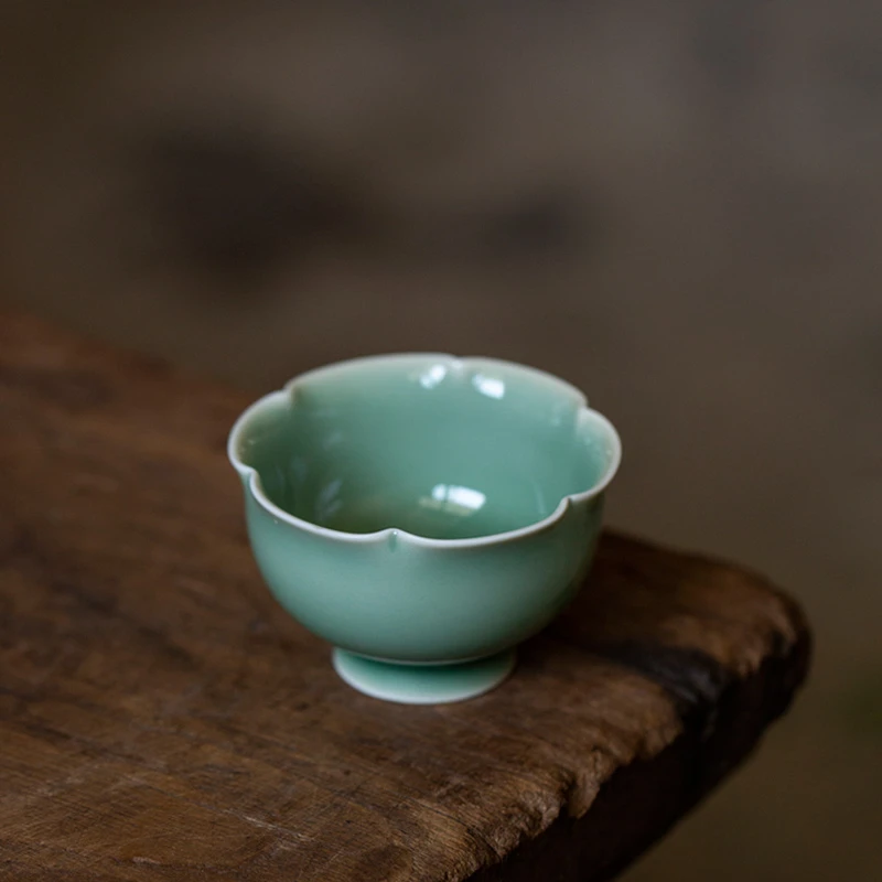 【达观说器】百垚47青瓷花口主人杯家用品茗杯梅子青客杯功夫茶具