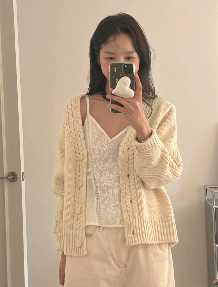 LOVIN AROUND【麦穗织法】韩版东大门新款毛衣开衫