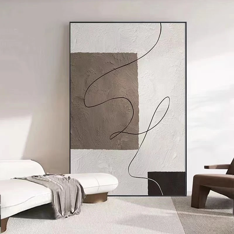 侘寂现代简约沙发落地肌理客厅背景墙挂画装饰画客厅背景墙玄关
