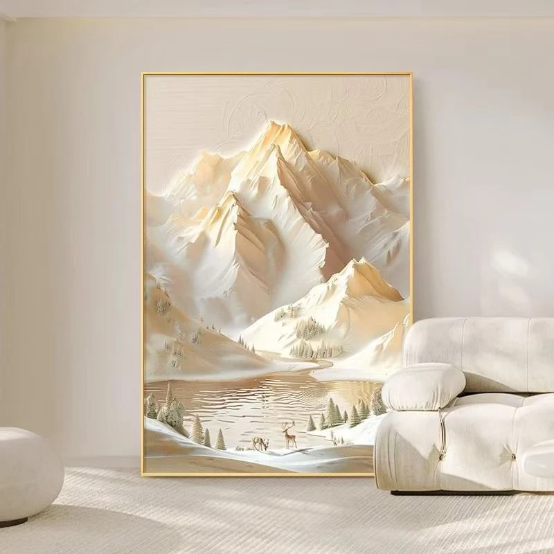 奶油日照金山沙发挂画高级感高级客厅背景墙挂画装饰画客厅背景墙