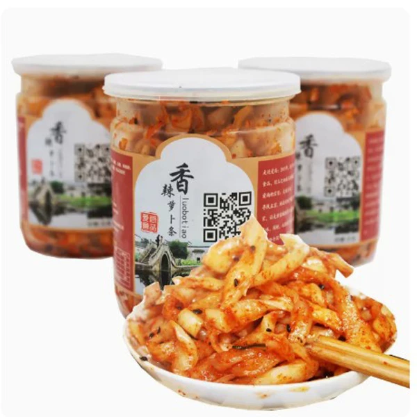 皖南特产泾县酱菜腌制香辣萝卜条丁渡香辣萝卜响450g微辣密封瓶装