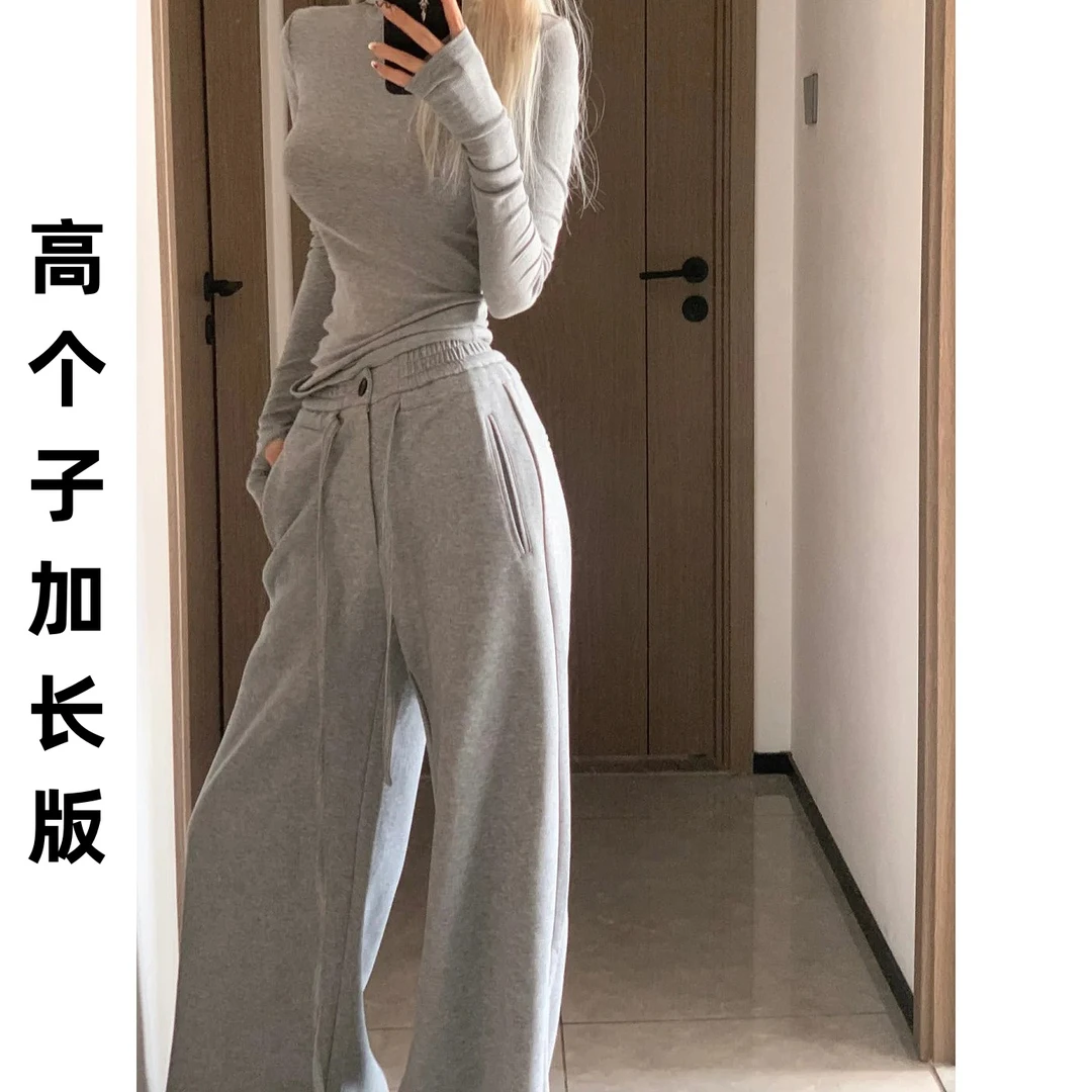 175高个子加长版灰色美式直筒休闲裤子秋冬新款加厚宽松显瘦卫裤