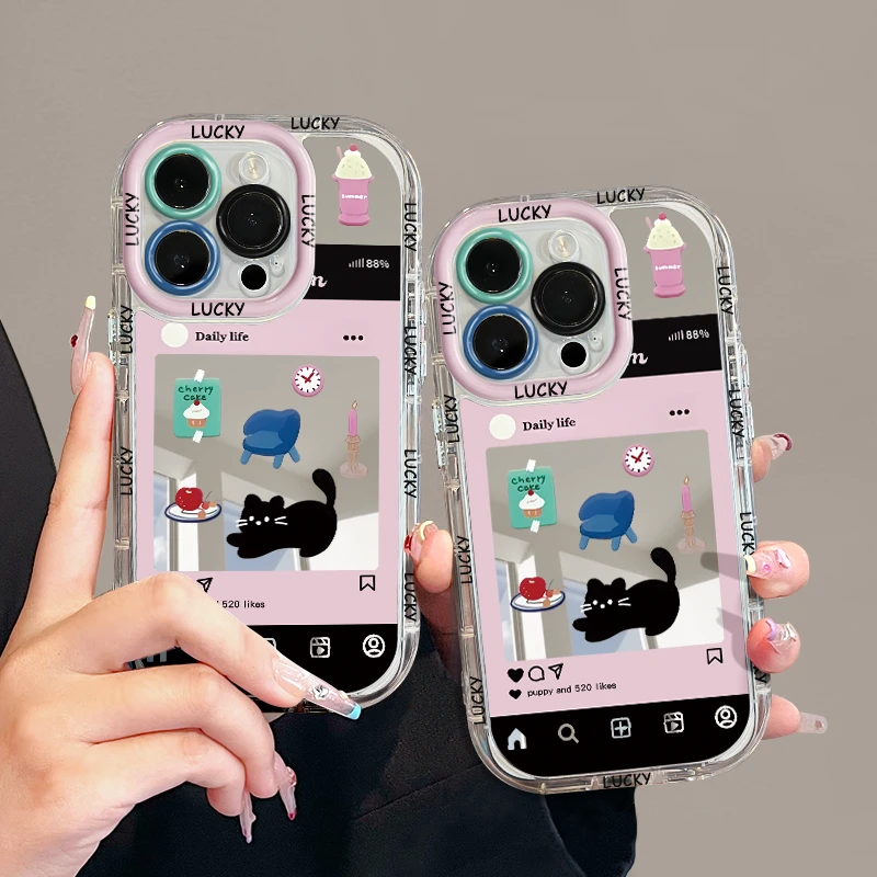 适用苹果15潮流iPhone14手机壳13p华为镜面x奶油nova黑猫insmate