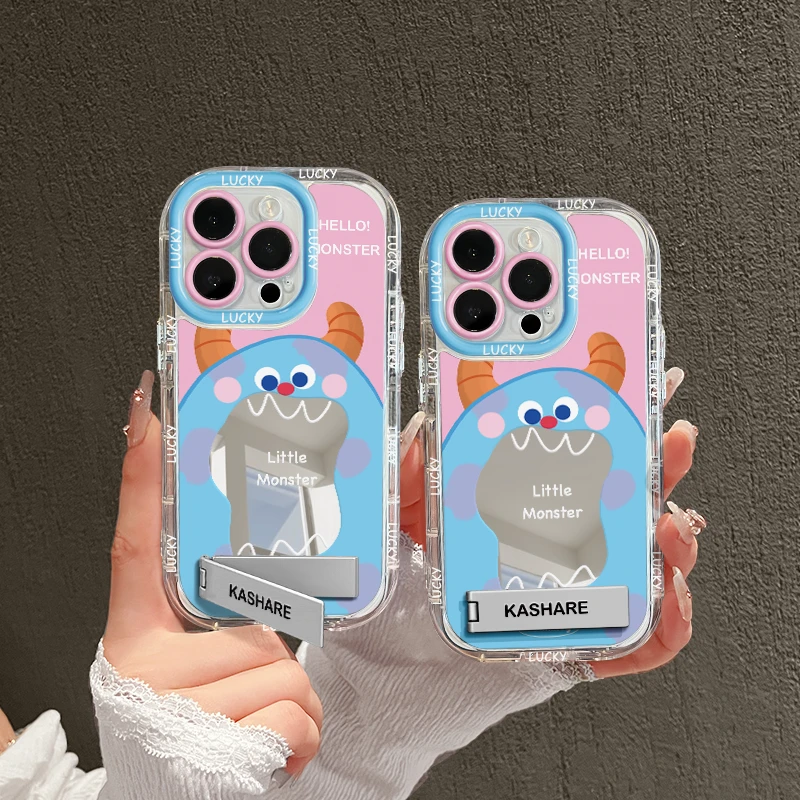 适用苹果14镜面支架iPhone15pro手机壳13创意华为p70防摔毛怪创意