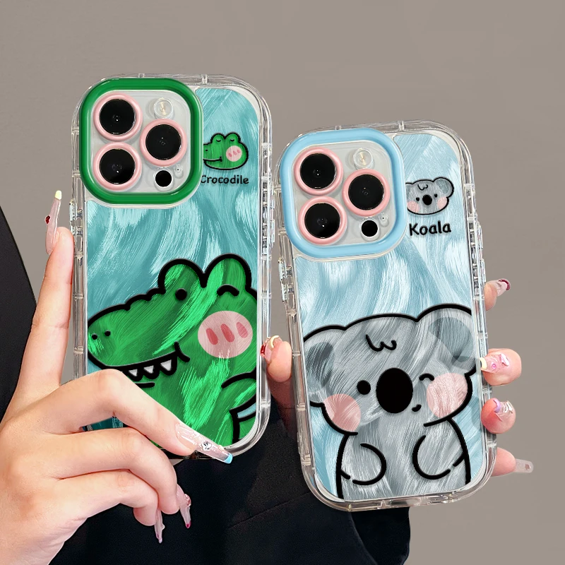 适用苹果15羽纱奶油iPhone14pro手机壳oppo华为p70萌鳄鱼mate防摔
