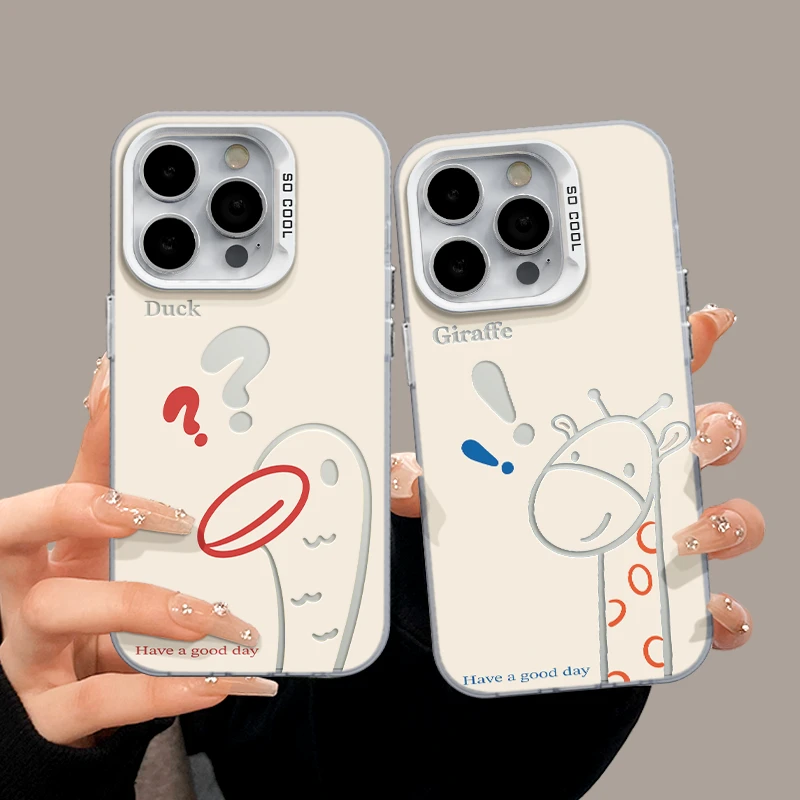 适用苹果15创意iPhone14pro手机壳华为防摔彩银长颈鹿磨砂mate60
