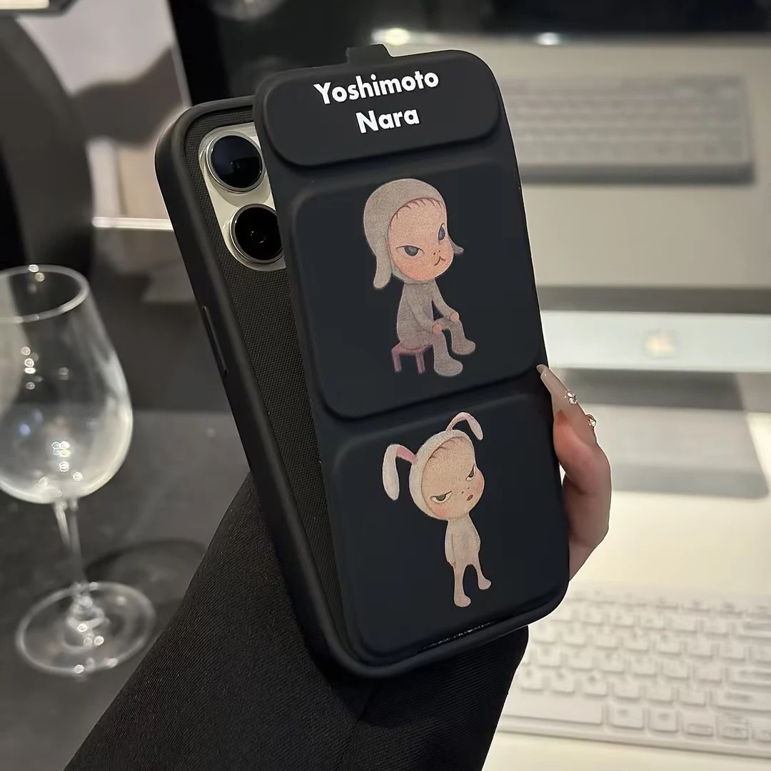 适用苹果iPhone16pro手机壳15翻盖支架壳华为mate60暗系奈良美智