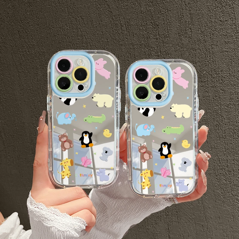 适用苹果镜面奶油iPhone15pro手机壳华为p70防摔星星卡通动物mate