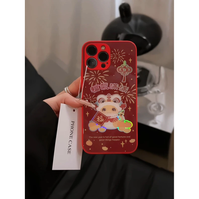 适用苹果15肤感直边玻璃壳iPhone16pro手机壳华为p70福气满满蛇14