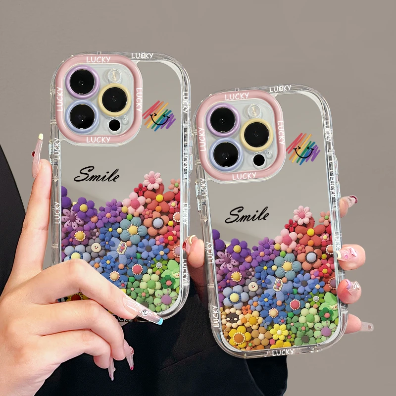 适用苹果15潮流iPhone14手机壳13p华为镜面x奶油nova粉花粘土mate