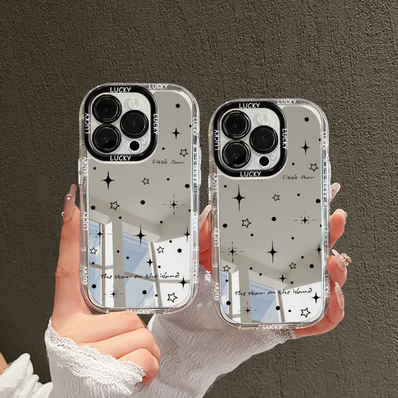 适用苹果14镜面奶油iPhone15pro手机壳创意华为p70防摔闪光元素13