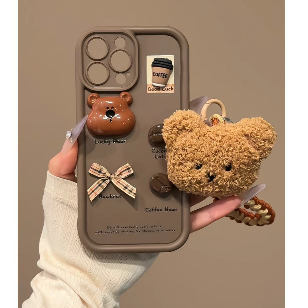 适用苹果iPhone16pro手机壳15相框精孔华为mate60pro小熊咖啡防摔