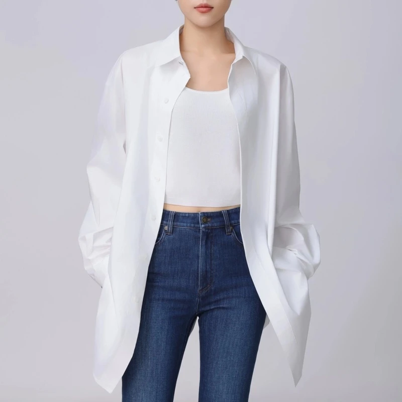 AMASS/阿玛施新款白色衬衣时尚宽松长袖双面设计感衬衫5301110