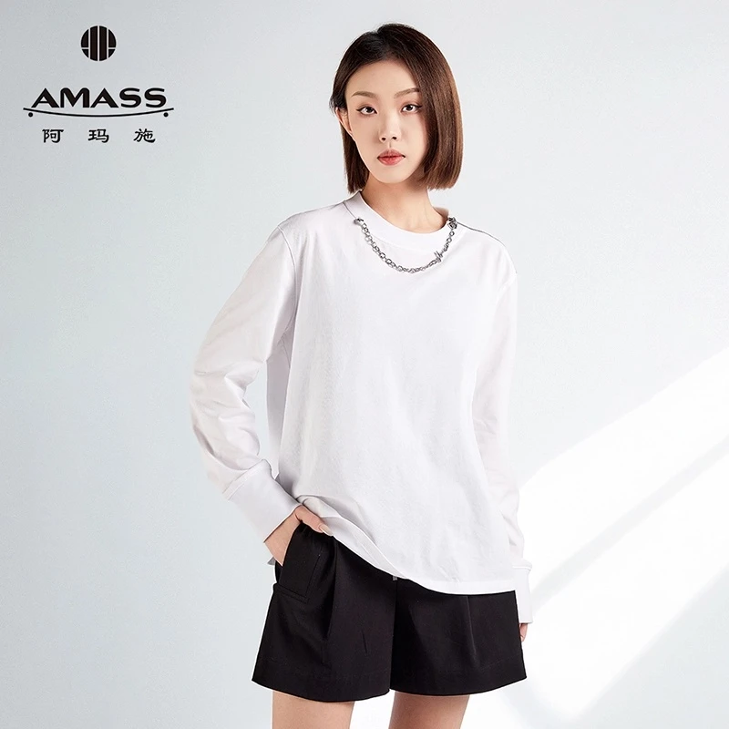 AMASS阿玛施2024新款链条长袖t恤女宽松卫衣打底衫潮5300993
