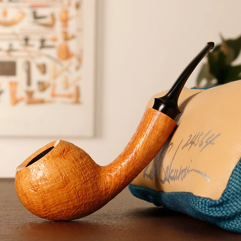 日本 樱井谦一郎 浅色喷砂切线河豚 手工石楠木烟斗
