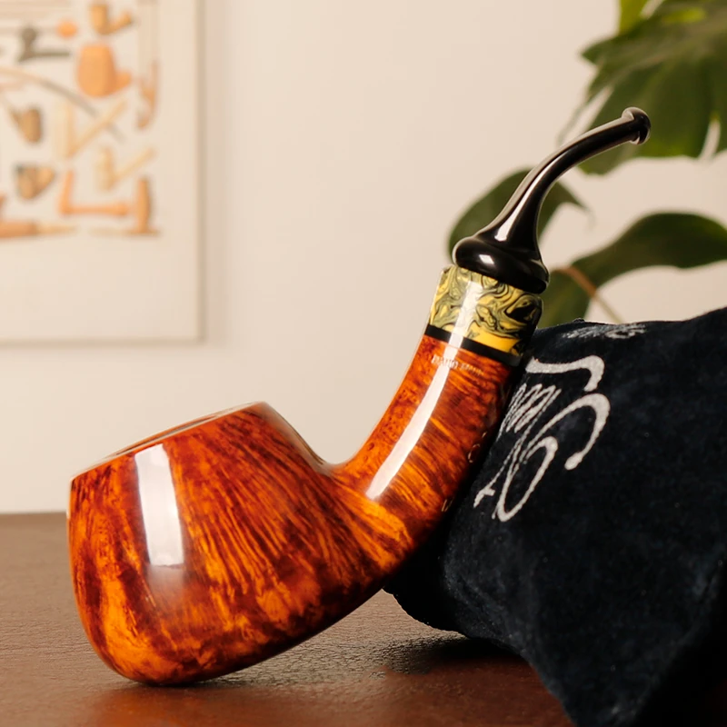 丹麦彼得吉普森 IDA4级 光面 弯斗 平底 石楠木烟斗