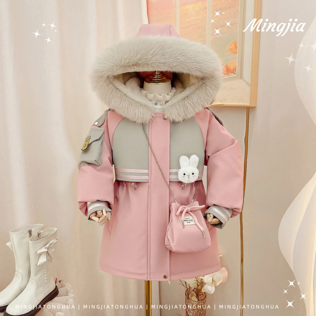 2024冬季女童派克服加绒加厚收腰显瘦连帽皮派克外套4530029298