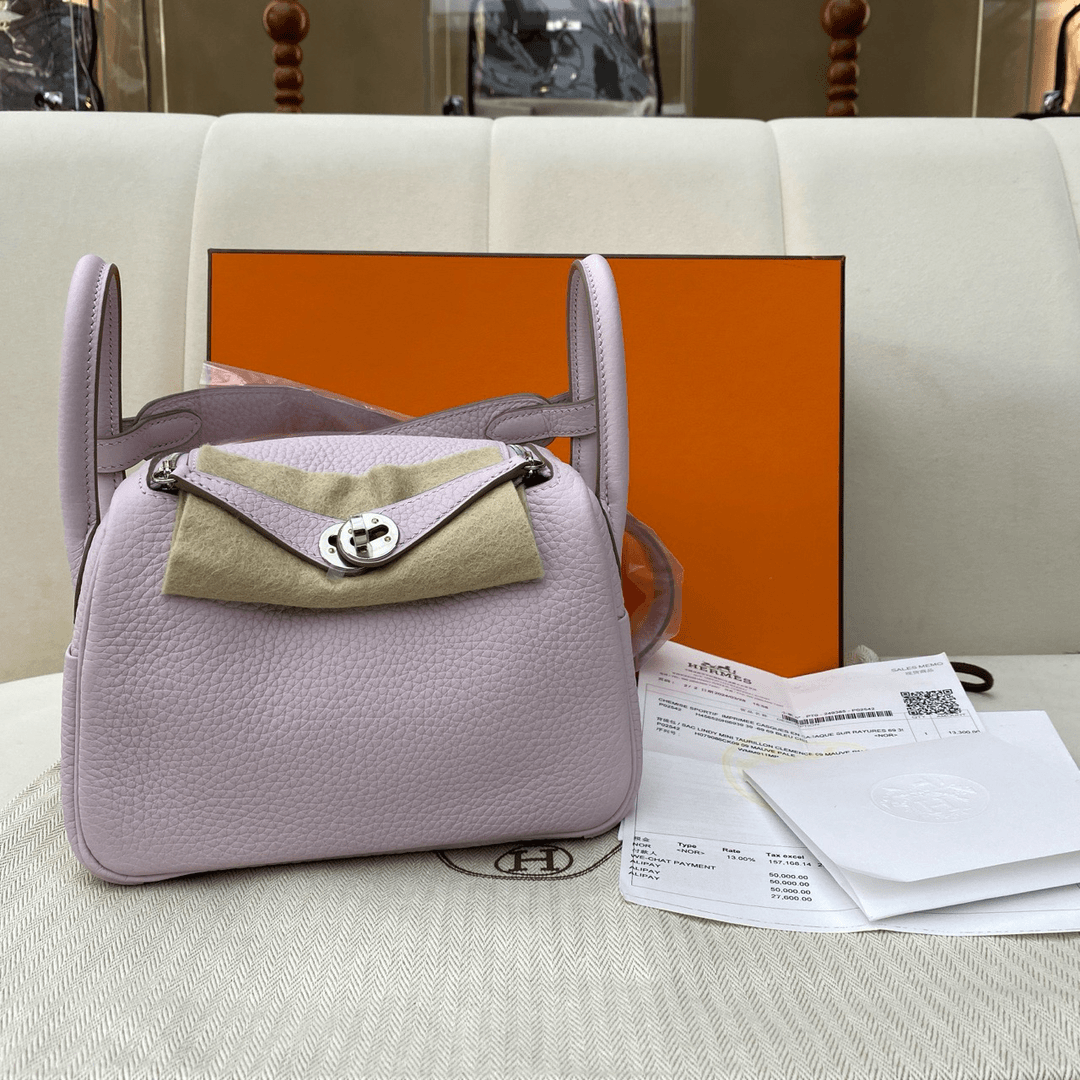 全新未使用 Hermes/爱马仕 miniLindy梦幻紫银扣W刻国专全套3月票