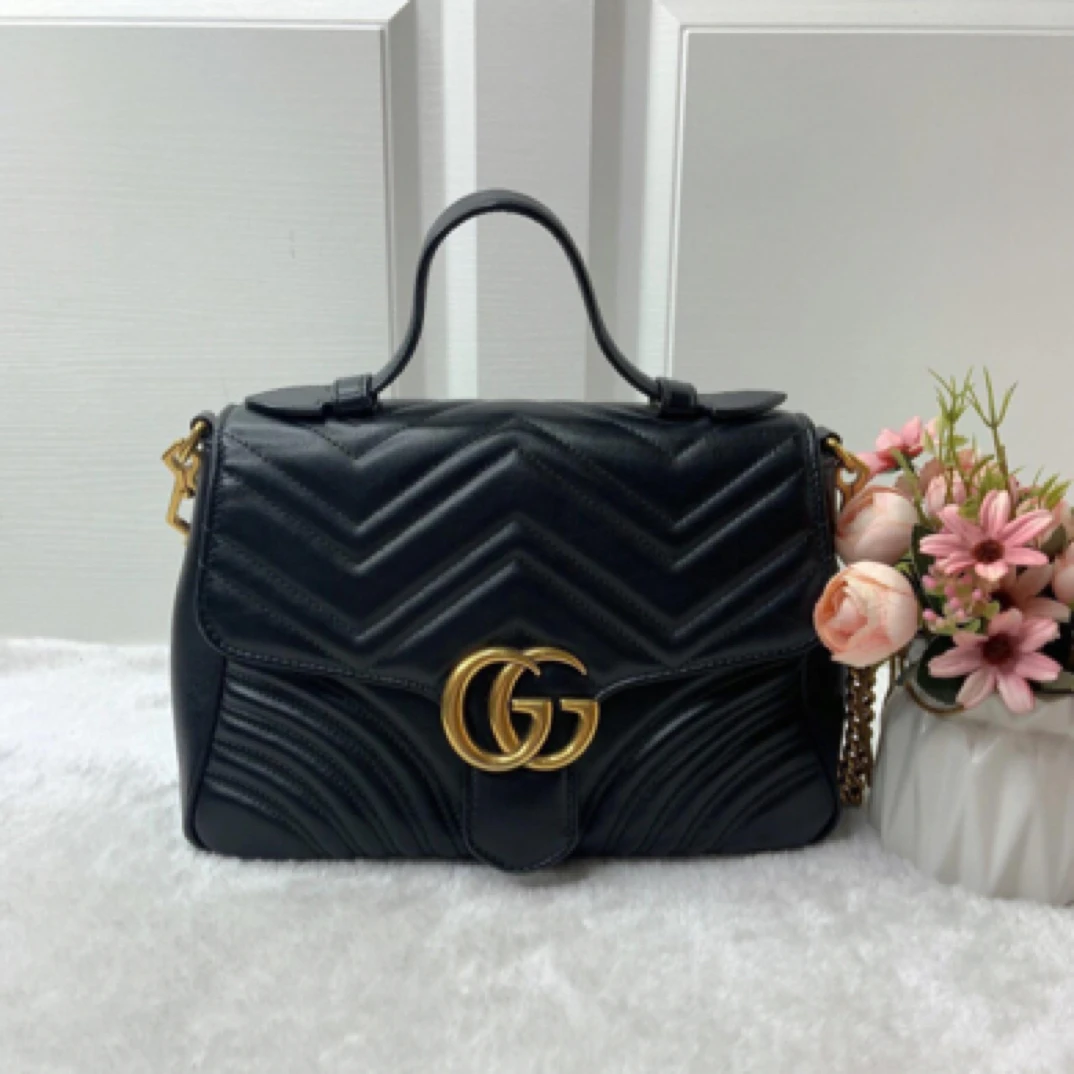 95新 GUCCI/古驰 古驰Gucci马蒙黑色中号邮差手提包