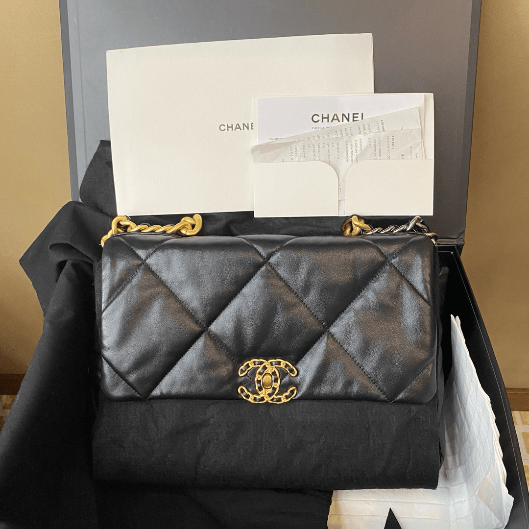 99新 Chanel/香奈儿 19bag中号芯片款全套