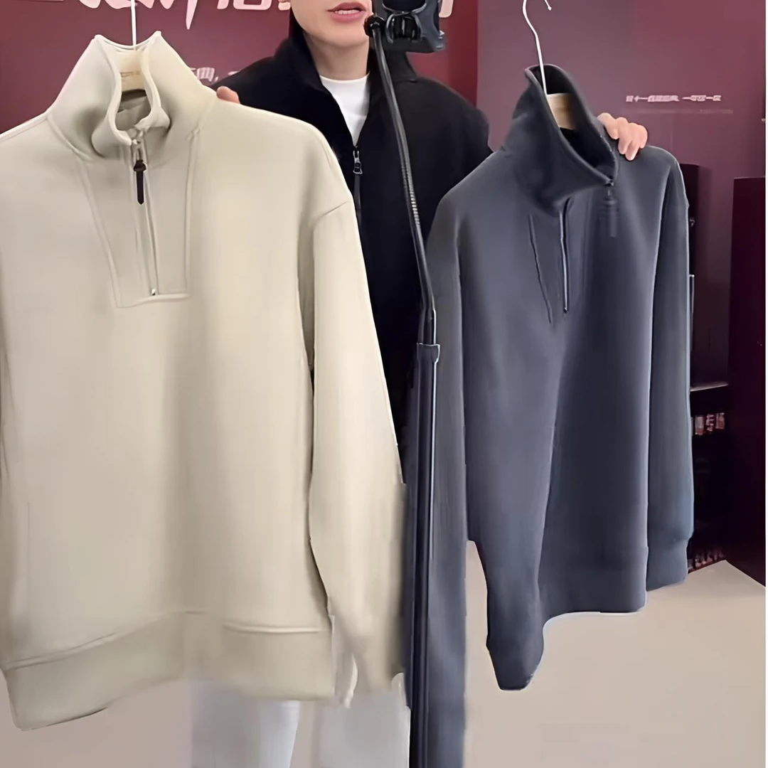 半高拉链立领纯色卫衣男时尚潮流休闲男装秋冬新款慵懒风长袖上衣