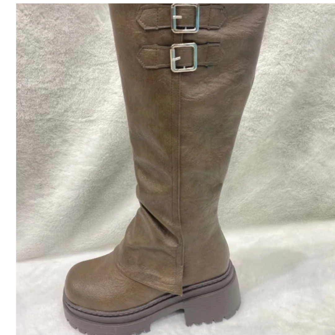 2024年新款长靴时尚百搭女士厚底加绒冬季圆头弹力