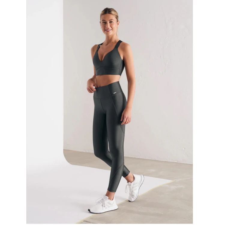 瑜伽裤女士高腰收腹运动裤外穿跑步提臀紧身健身裤银灰色线条