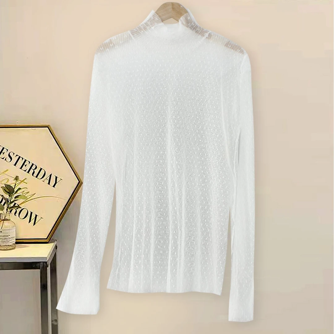 现货！女士微透长袖镂空蕾丝上衣CC571外搭网纱外套时尚休闲