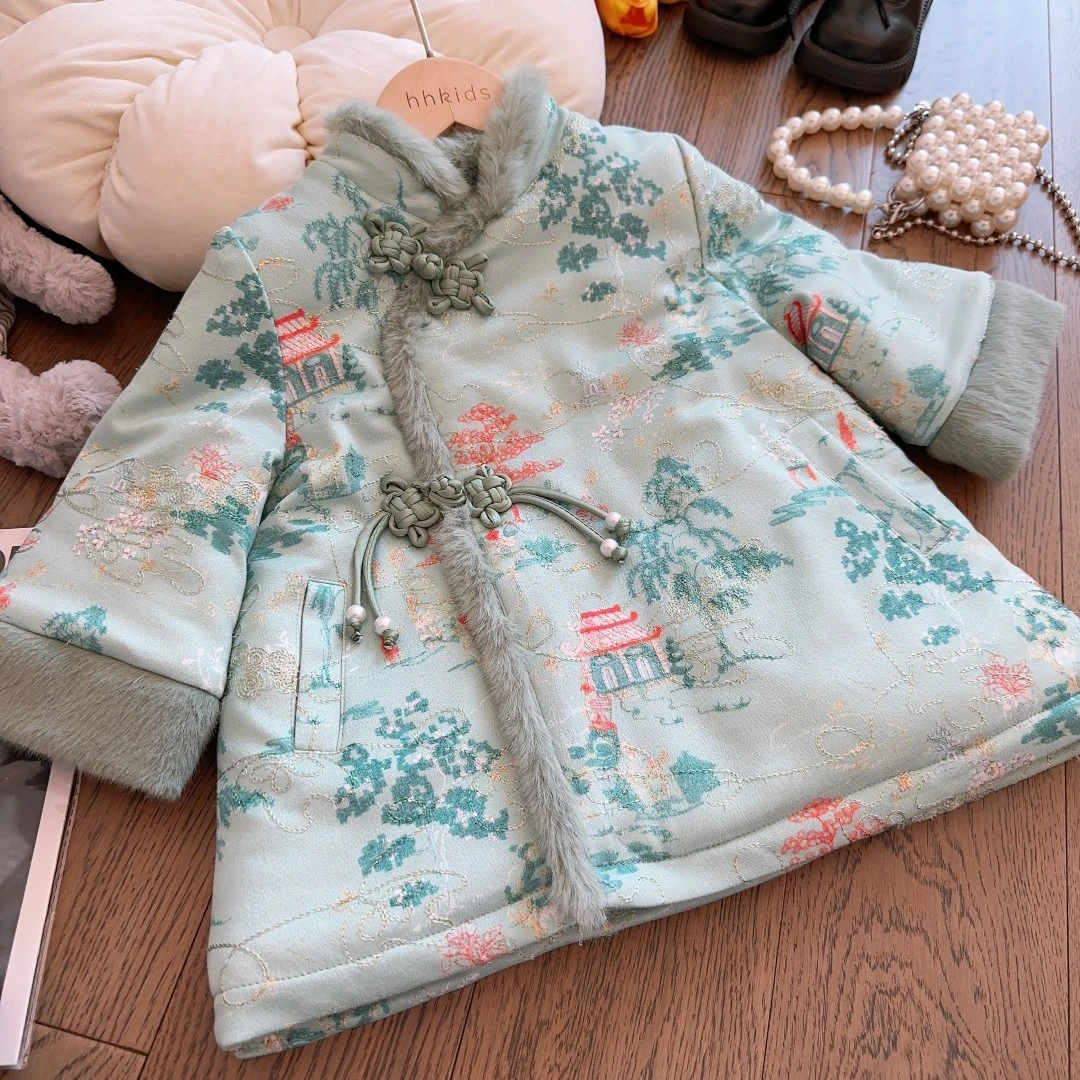 【现货】女童中国风民族风旗袍连衣裙2023冬新盘扣复古风裙子DQZ652