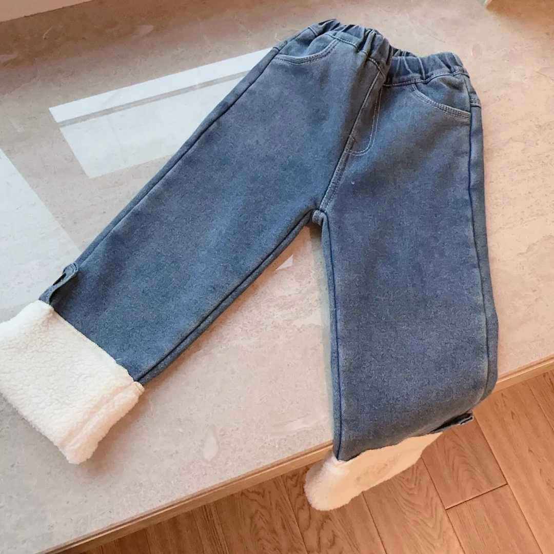 HHkids女童牛仔裤冬季新款儿童百搭时尚烟管裤女宝加厚裤子FKZ462