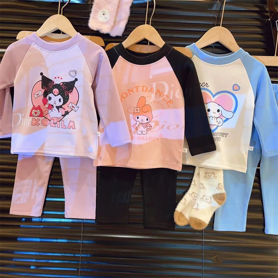 HHkids儿童秋冬圆领卡通套装女童韩版长袖洋气家居服两件套FTZ306