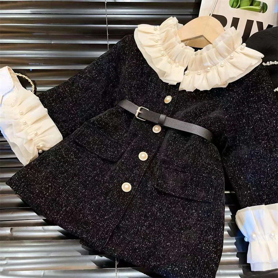 hhkids女童2023新款秋冬长袖气质女宝洋气公主带腰带连衣裙FQZ420